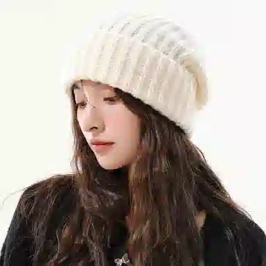 北极绒 冬季大头围针织保暖毛线加绒堆堆款 聚酯纤维 绒线帽 男女同款情侣款