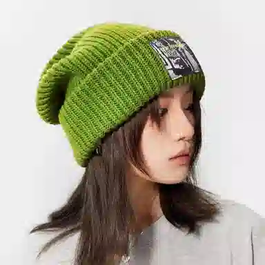 北极绒 秋冬季大头围显脸小贴布毛线尚百搭护耳针织加厚保暖 聚酯纤维 绒线帽 男女同款情侣款