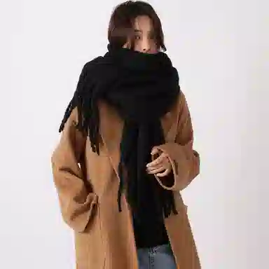 北极绒 秋冬季高级感款纯色超大加厚保暖 绒线围巾 男女同款情侣款