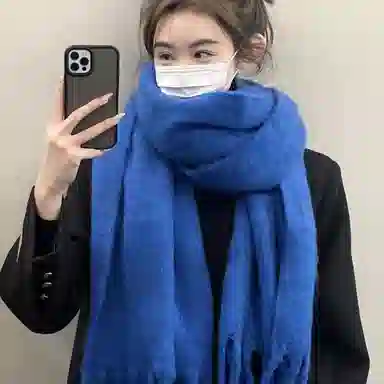 北极绒 秋冬季高级感款纯色超大加厚保暖 绒线围巾 男女同款情侣款