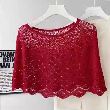 北极绒 夏秋薄款亮片套头衫外搭镂空潮流百搭空调房【赠胸针】 聚酯纤维 披肩 女款