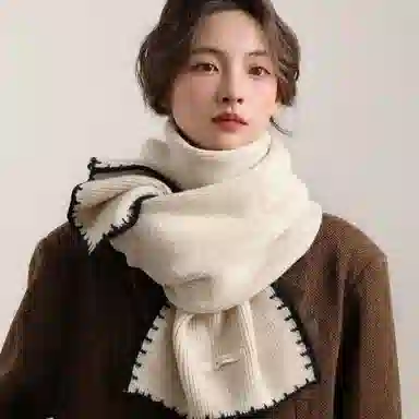北极绒 高级韩版百搭氛围感软糯针织锁边护颈 聚酯纤维 绒线围巾 男女同款情侣款
