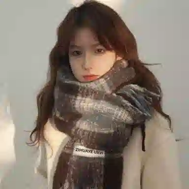 北极绒 格子韩系高级氛围加厚保暖 聚酯纤维 绒线围巾 男女同款情侣款