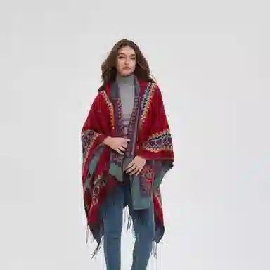 北极绒 旅行拍照穿搭民族风外搭中式 披肩 女款