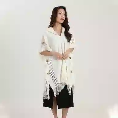 北极绒 森系波西米亚流苏连帽针织旅行拍照网红穿搭斗篷外搭 披肩 女款