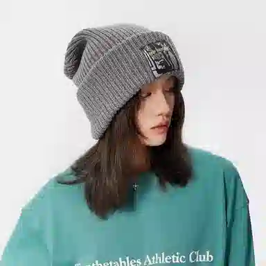 北极绒 秋冬季大头围显脸小贴布毛线尚百搭护耳针织加厚保暖 聚酯纤维 绒线帽 男女同款情侣款