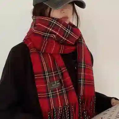 北极绒 新款格子冬季高级感披肩秋百搭韩系氛围感围脖加厚两用 绒线围巾 男女同款情侣款