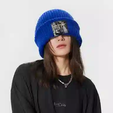 北极绒 秋冬季大头围显脸小贴布毛线尚百搭护耳针织加厚保暖 聚酯纤维 绒线帽 男女同款情侣款