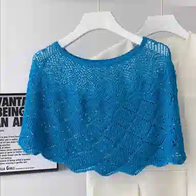 北极绒 夏秋薄款亮片套头衫外搭镂空潮流百搭空调房【赠胸针】 聚酯纤维 披肩 女款