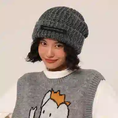 北极绒 秋冬新款时尚百搭大头围毛线显脸小保暖针织 聚酯纤维 绒线帽 男女同款情侣款