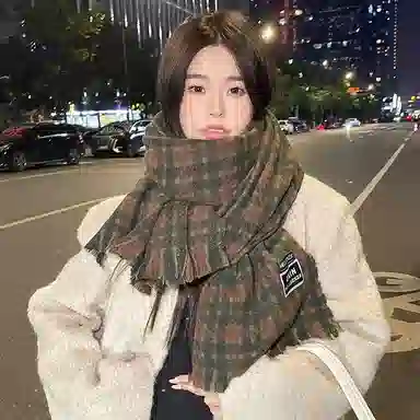 北极绒 复古流苏格子围脖冬季新款高级感韩版保暖百搭披肩两用 绒线围巾 男女同款情侣款