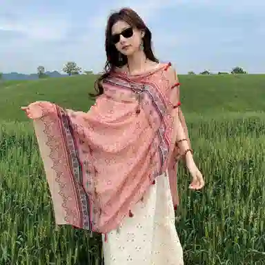 北极绒 春夏季薄款百搭遮阳潮流复古遮阳斗篷旅游穿搭拍照 聚酯纤维 披肩 男女同款情侣款