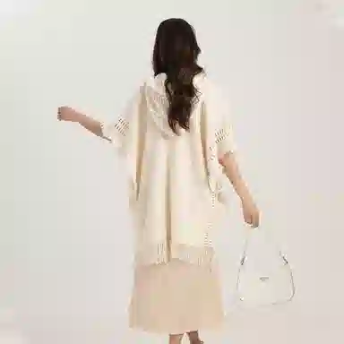 北极绒 森系波西米亚流苏连帽针织旅行拍照网红穿搭斗篷外搭 披肩 女款