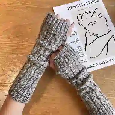 北极绒 日系半指手臂套秋冬季毛线针织触屏学生写字保暖防寒辣妹护腕袖套 聚酯纤维 手套 女款