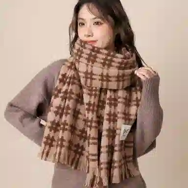 北极绒 配大衣高级感韩版百搭格子软糯加厚保暖氛围感 绒线围巾 男女同款情侣款
