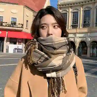 北极绒 冬季保暖韩版复古格子流苏 绒线围巾 男女同款情侣款