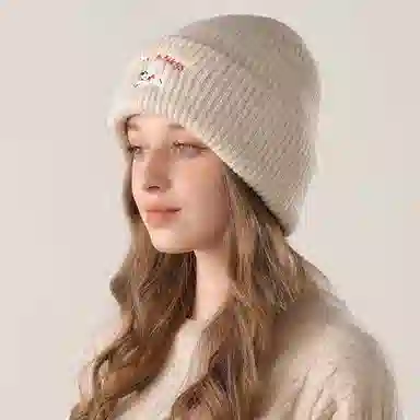 北极绒 秋冬韩系可爱小狗加厚保暖显脸小包头帽冷帽 再生涤纶 绒线帽 男女同款情侣款