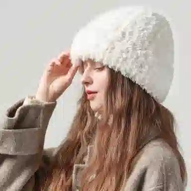 北极绒 秋冬毛线保暖针织宽松大头围护耳显脸小 聚酯纤维 绒线帽 男女同款情侣款