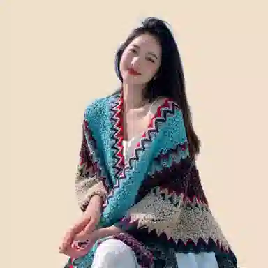 北极绒 民族风针织披风气质外搭保暖云南旅游拍照复古 聚酯纤维 披肩 女款