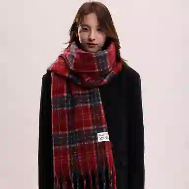 北极绒 秋冬季韩版高级感温暖格子百搭加厚加长披肩 聚酯纤维 绒线围巾 男女同款情侣款