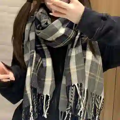 北极绒 新款格子冬季高级感披肩秋百搭韩系氛围感围脖加厚两用 绒线围巾 男女同款情侣款