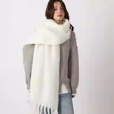 北极绒 秋冬季高级感款纯色超大加厚保暖 绒线围巾 男女同款情侣款