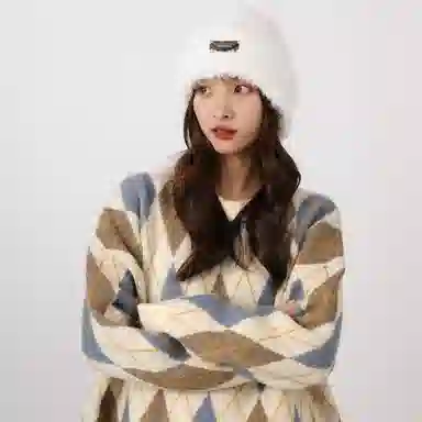 北极绒 秋冬季百搭套头冷帽毛茸茸保暖护耳显脸小 聚酯纤维 绒线帽 男女同款情侣款