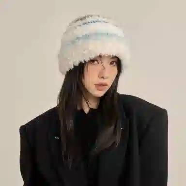 北极绒 秋冬季毛绒显脸小彩色针织大头围加厚保暖 聚酯纤维 渔夫帽 男女同款情侣款