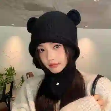 北极绒 安可拉  保暖显脸小可爱小熊护耳包头 百搭 聚酯纤维 绒线帽 男女同款情侣款