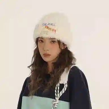 北极绒 毛茸茸针织秋冬季日系大头围加厚保暖韩版显脸小潮 聚酯纤维 绒线帽 男女同款情侣款