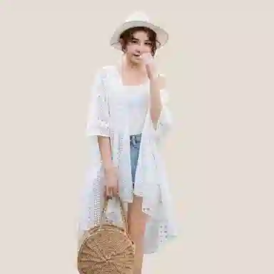 北极绒 中长款蕾丝开衫外套 披肩 女款