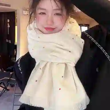 北极绒 冬季氛围感可爱百搭白色围脖韩版潮流外搭高级感保暖披肩 聚酯纤维 绒线围巾 男女同款情侣款