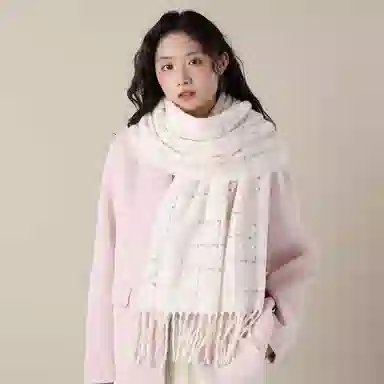 北极绒 韩版潮流高级虚线格子氛围感百搭保暖披肩围脖 聚酯纤维 绒线围巾 男女同款情侣款