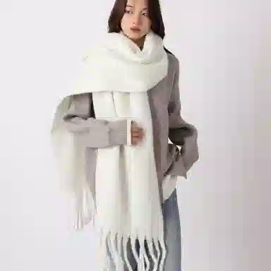 北极绒 秋冬季高级感款纯色超大加厚保暖 绒线围巾 男女同款情侣款