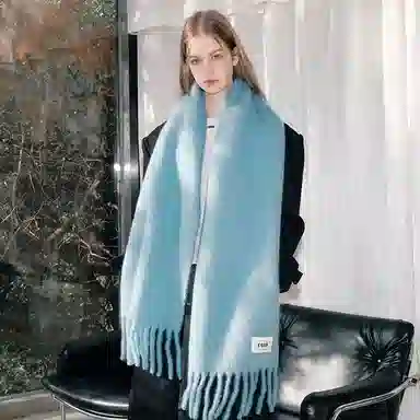 北极绒 韩版纯色百搭高级感软糯两用保暖防寒 聚酯纤维 绒线围巾 男女同款情侣款