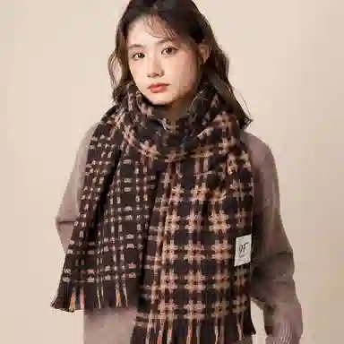 北极绒 配大衣高级感韩版百搭格子软糯加厚保暖氛围感 绒线围巾 男女同款情侣款