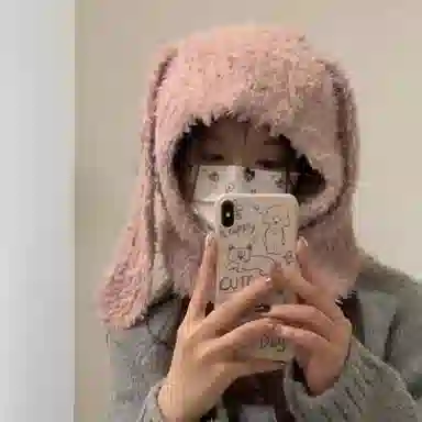 北极绒 可爱兔子耳朵巴拉克拉法帽秋冬季新款加厚防寒保暖毛绒 聚酯纤维 帽子 男女同款情侣款