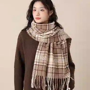 北极绒 韩版高级感复古拼格子夹花纹保暖御寒防风加厚 绒线围巾 男女同款情侣款