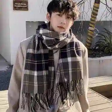 北极绒 新款格子冬季高级感披肩秋百搭韩系氛围感围脖加厚两用 绒线围巾 男女同款情侣款