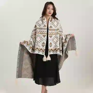 北极绒 民族风斗篷保暖装饰外搭波西米亚风 披肩 男女同款情侣款