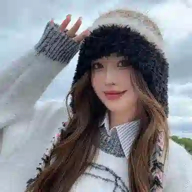 北极绒 彩色系带保暖条纹拼色护耳包头显脸小 聚酯纤维 绒线帽 男女同款情侣款