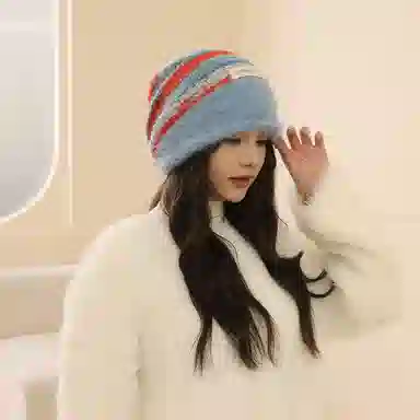 北极绒 美拉德堆堆帽冬季 大头围春秋保暖针织冷帽 涤纶 绒线帽 女款