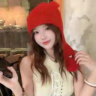 北极绒 安可拉  保暖显脸小可爱小熊护耳包头 百搭 聚酯纤维 绒线帽 男女同款情侣款