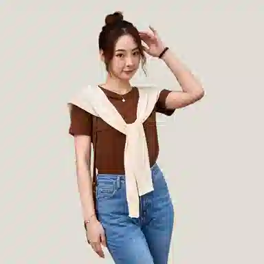 北极绒 纯色针织外搭韩版小坎肩交叉洋气搭肩 披肩 女款