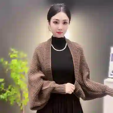 北极绒 针织镂空外搭春秋季 时尚宽松装饰长袖蝙蝠袖 披肩 女款
