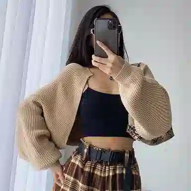 北极绒 韩版针织外搭开衫镂空坎肩罩衫外套长袖 披肩 女款