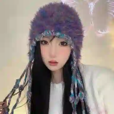 北极绒 韩版多巴胺撞色毛绒护耳帽秋冬防寒保暖百搭流苏雷锋帽手工编织 羊毛混纺 绒线帽 男女同款情侣款