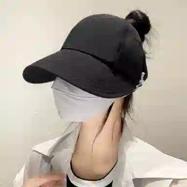 北极绒 夏季速干空顶遮脸扎马尾百搭大头围显脸小遮阳户外出游 聚酯纤维 防晒帽 男女同款情侣款