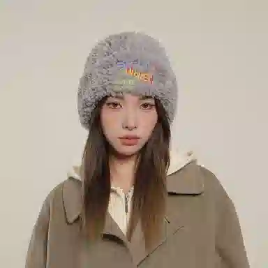 北极绒 毛茸茸针织秋冬季日系大头围加厚保暖韩版显脸小潮 聚酯纤维 绒线帽 男女同款情侣款