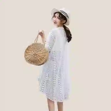 北极绒 中长款蕾丝开衫外套 披肩 女款